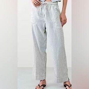 Banana Republic White & Gray Striped Straight Linen-Blend Pull-On Pant Size M
